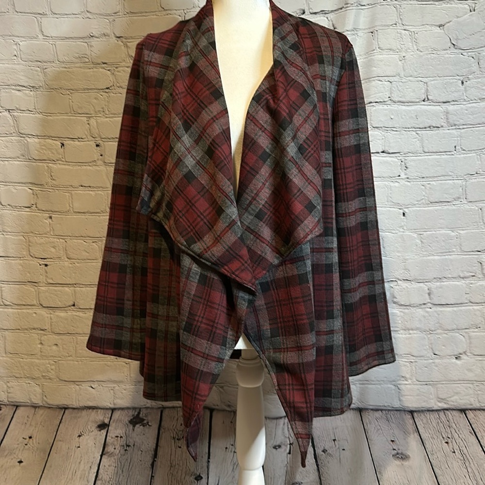 BB Dakota Mel Plaid Drape Collar Jacket Size M